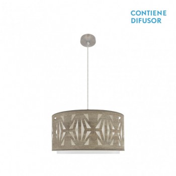 Distribuidor - Lâmpadas Diversas | Colgantes Moderno | COLGANTE KATERINA 2XE27 NIQUEL/MADERA GRIS REGX50X50 CM Ref: 177995083